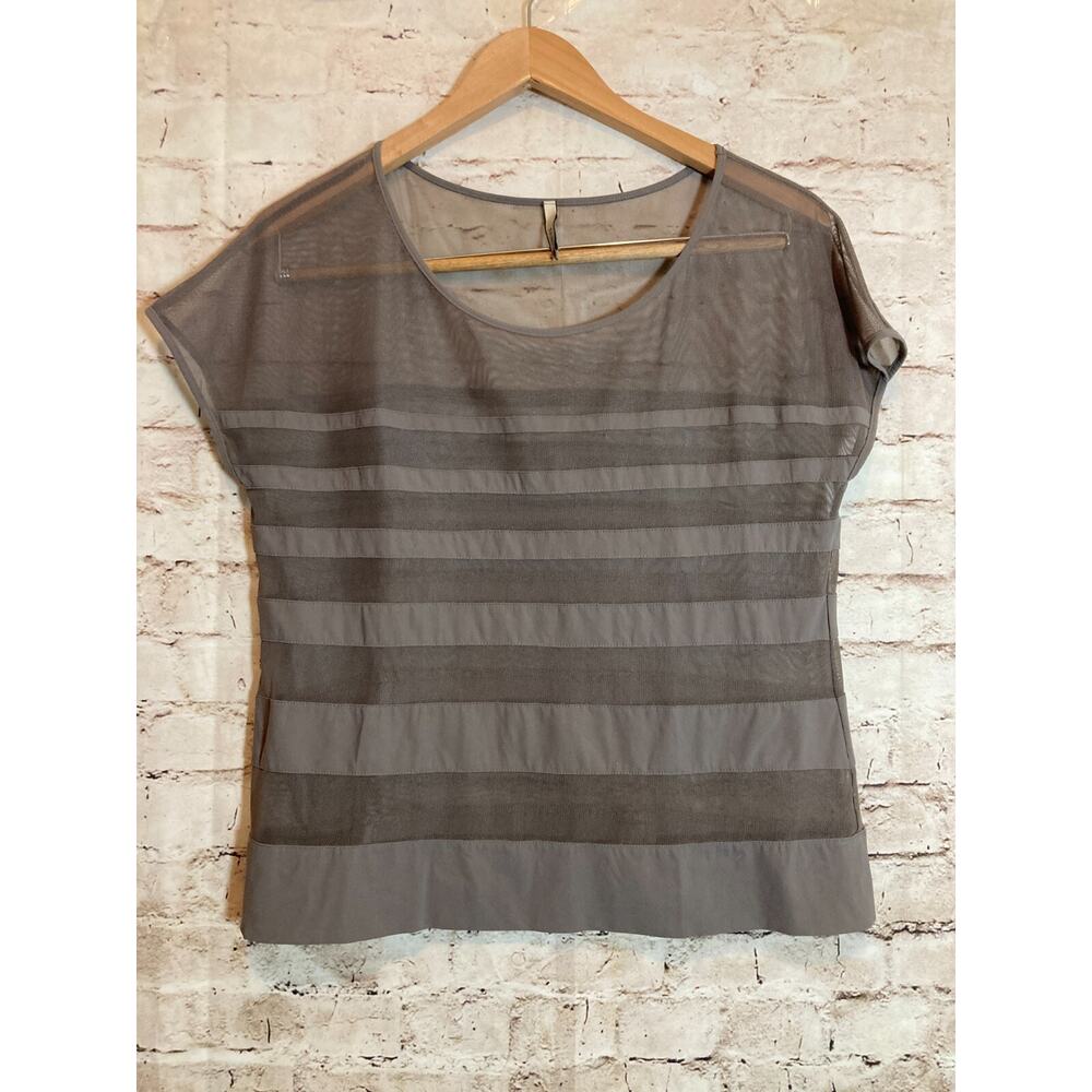 Indies Top‎ Womens Medium Dark Brown Mesh Sheer Lightweight Boho Y2K Stretch
